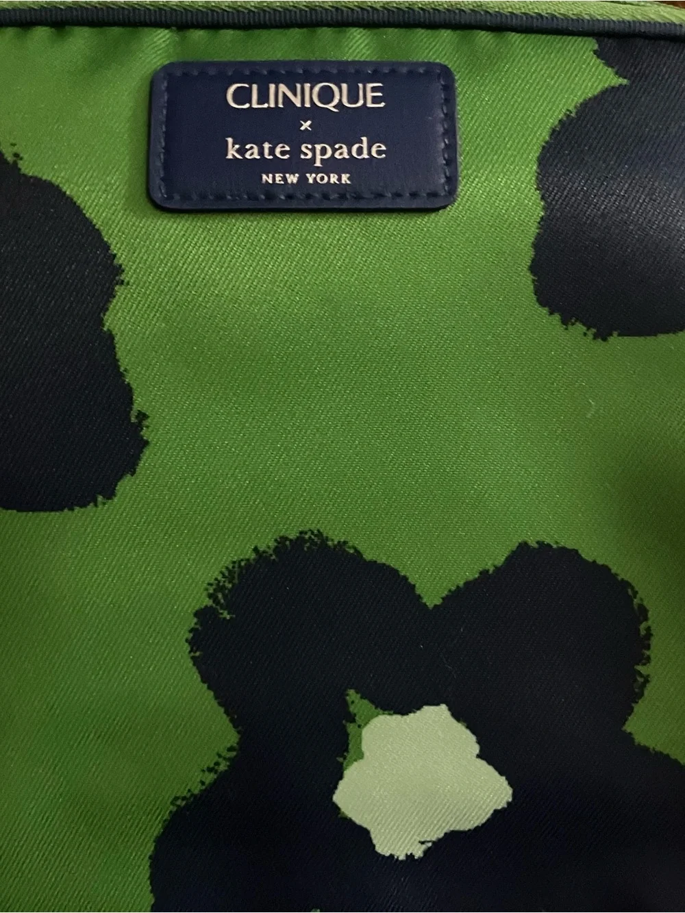 Kate Spade x Clinique Green and Black Floral Cosmetic Pouch NWOT